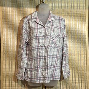 Victoria's Secret Sparkly Button Down Plaid Cotton Pajama Top Medium